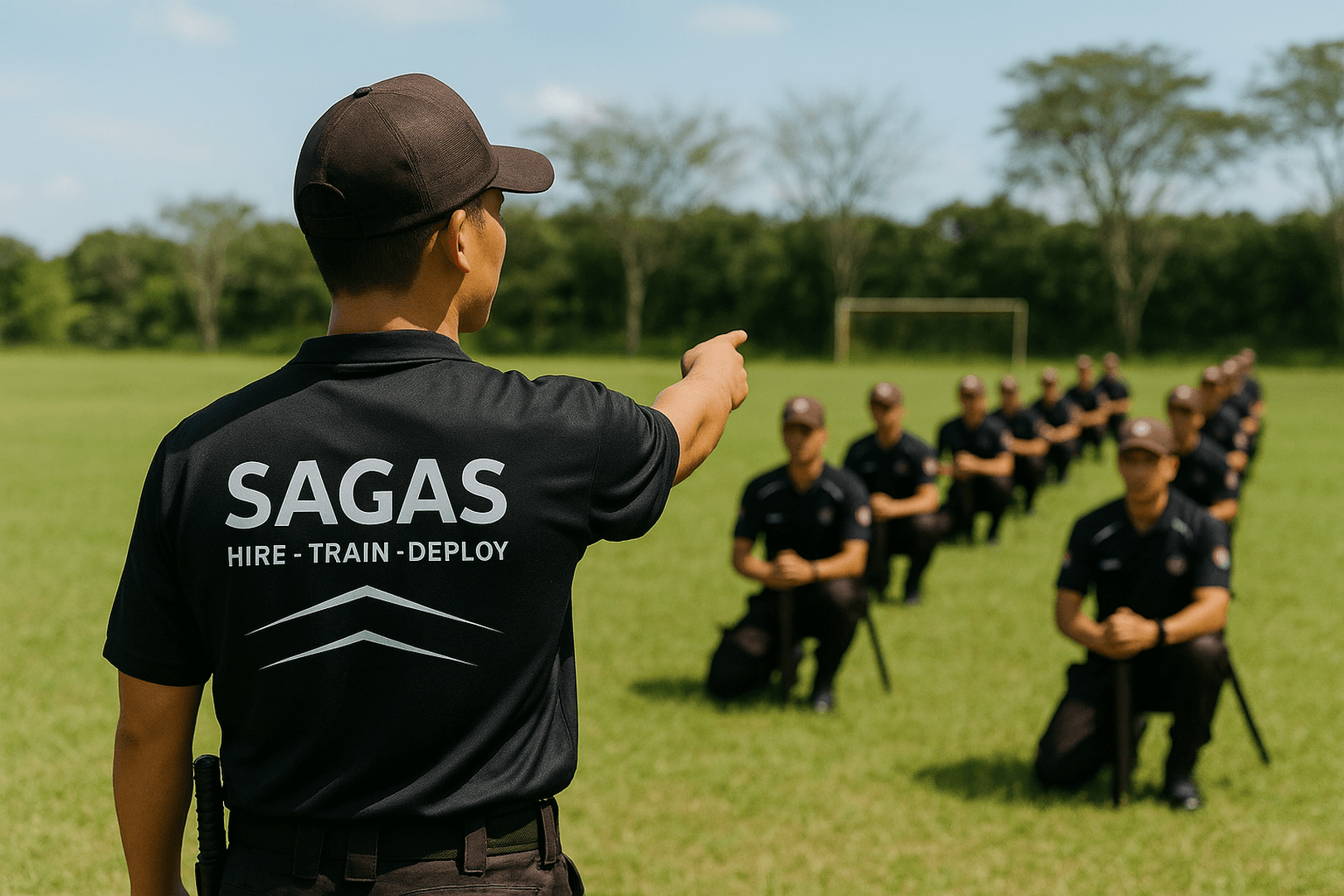 SAGAS security instructor conducting field training with guards at client site in Indonesia to maintain operational readiness