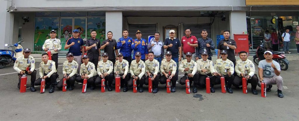 team of sagas security guards participating in fire drill in indonesia